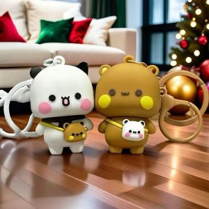 WILLUCK PVC Doll  Keychain Panda Bubu and Yier Cartoon Backpack Charm High Quality Couple Jewelry Key Chain