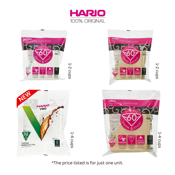 HARIO V60 Filter Paper, Size 01 or 02, White / Natural , 100 Sheets