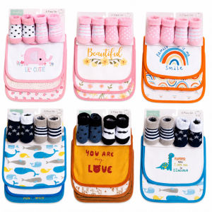 Baby Bib & Socks Set | Embroidered Printed Bib | Soft Cute Baby Drool Towel | Rando