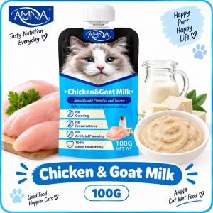 AMNA Cat Wet Food 100G |Halal Certified| 12/24 Pouches | Spout Pouch | Chicken & Fish 6 Flavours | Taurine & Prebiotics
