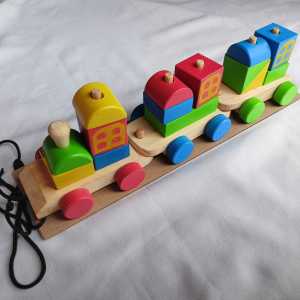 Kereta Pelangi Geometri Mainan Balok Kayu Montessori Toy Edukasi Edukatif Anak