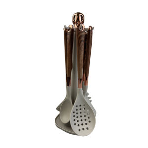 7pcs silicone spatula Utensils Set Kitchen Utensils Food Grade Non-Stick Cooking Tools with Wooden Handle Spatula Soup Ladle Spoon Colander for Nonstick Cookware