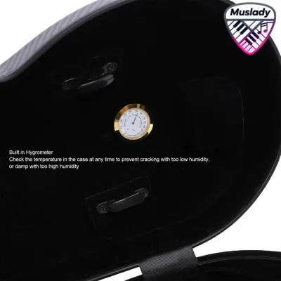 MUSLADY Hộp đựng đàn vĩ cầm An toàn Nhẹ Tích hợp đầu đo độ ẩm Cảm ứng Dây sợi carbon Đàn violin dành cho kích thước 4/4 3/4 1/2 1/8