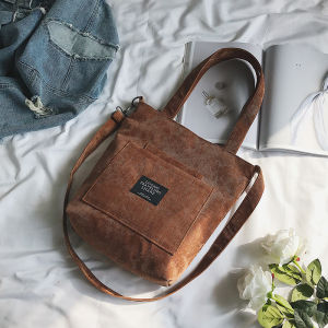 TOTE BAG KULIAH RESLETING CONDUROY IMPORT TAS SELEMPANG WANITA TOTEBAG SLEMPANG KERJA - TB083 KOREA MURAH