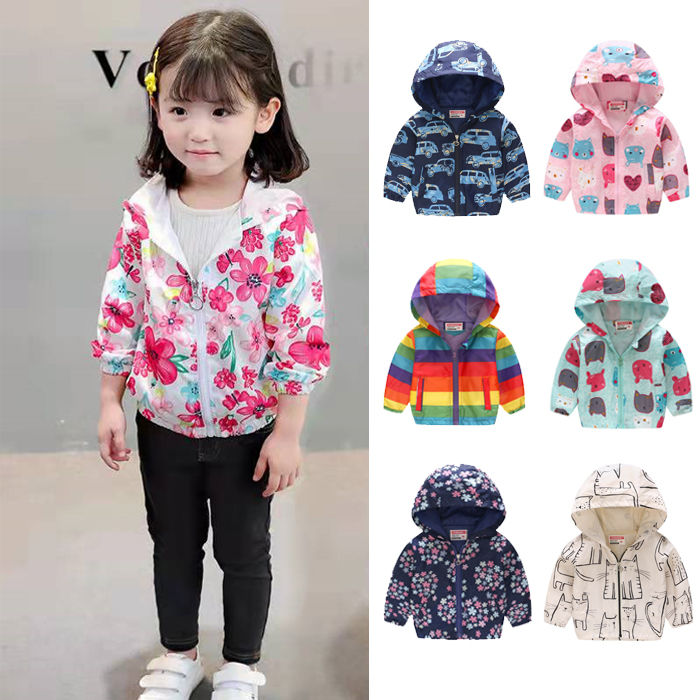 Kids Boys Girls Toddler Baby Rainbow Animal Floral Hooded Coat Jacket  Outwear Spring Autumn Thin Hat Cute Fashion Zipper