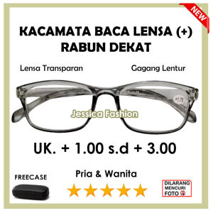 BARU - KACAMATA RABUN DEKAT - Kacamata Baca Lensa Plus Free Hardcase - Frame Abu Bening - Ukuran (+)1.00 sampai (+)3.00 - UNTUK PRIA WANITA - FREE CASE