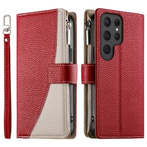 For Samsung Galaxy S25 S24 S23 S22 S21 S20 Ultra / S25 S24 S23 S22 S21 S20 Plus / S23 S21 S20 S24 S25 FE Phone Case Magnetic Leather Color Splicing Wallet Card Slot Fashion Flip Cover Casing
