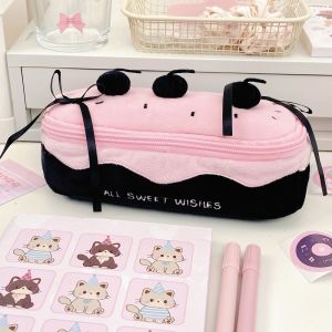 CHUN053634 Lông nhung Túi đựng bút Bánh Cherry Dung lượng lớn Túi văn phòng phẩm Phim hoạt hình Di động Hộp bút chì Quà tặng