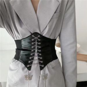 Sabuk Wanita Rantai Kupu Gotik Pinggang Ikat Renda Bustier dengan Desain Korset untuk Tampilan yang Modis dan Elegan