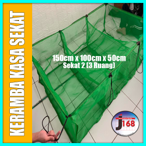 Termurah Keramba Ikan Premium waring jaring Kasa Hijau dengan sekat 2 menjadi 3 kotak ukuran 150x100x50