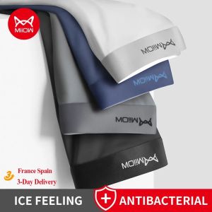 MiiOW 4Pcs Lot Men Boxer Shorts Graphene Antibacterial Ice Silk Underwear Man Boxershorts Seamless Breathable Male Panties L-5XL2026