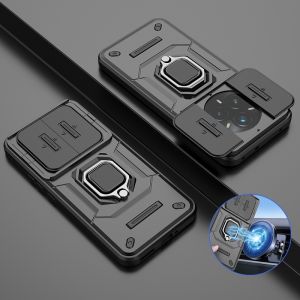 Slide Camera Protection Armor Phone Case For OPPO Realme 14 Pro 5G Car Magnetic Ring Holder Cover for Realme 14 Pro Plus + Funda