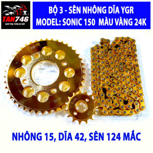Nhông Sên dĩa YGR lắp SONIC 150 FI Bộ 3 nhông Xích chất lượng cao nhông 15 dĩa 42 sên 124 mắc 428HS lắp xe hãng HD