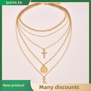 🔔🔔🔔QA Fashion Multiple Layers Rose Cross Necklaces For Women Charm Chokers Necklace Boho Collares Female Jewelry