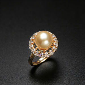 Vintage Lace Carved Zircon Pearl Ring for Women Exaggerated and Elegant Adjustable Ring with Shell Beads Gift for Mom