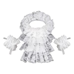Halloween Costume False Cuffs and Tiered Ruffled Lace Colonial Jabot Collar Set Victorian Colonial Neckwear for Parties