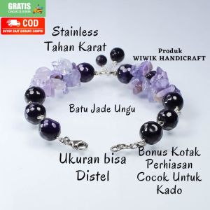 Gelang Tangan Wanita Gelang Batu Cewek Stainless Tahan Karat Batu Beads Jasper Hitam Corak Terbaru Kado Hadiah