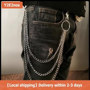 【Local shipping】 1 2 3 Layer Long Metal Belt Chain Rock Punk Hook Trousers Pant Waist Link Metal Wallet Chain Keychain Ring Clip Keyring HipHop Jewelry