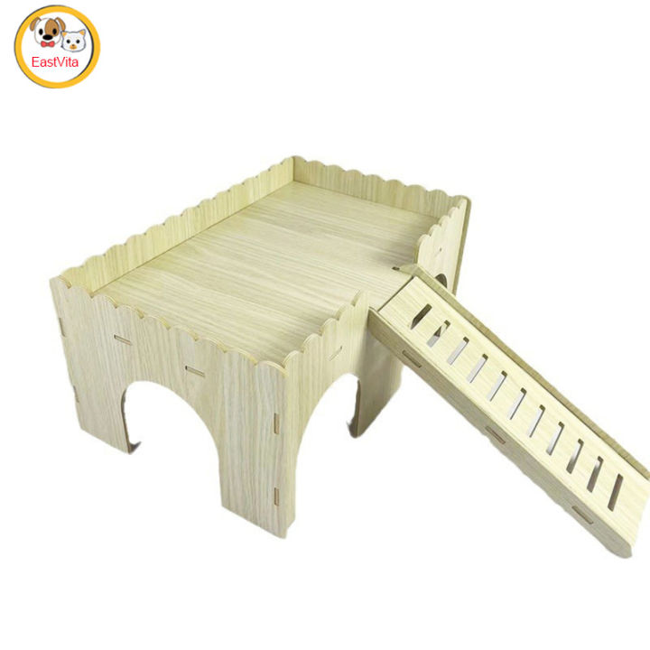 Wooden Hamster Hideout House With Cave Stairs Bunny Chinchillas Castle ...