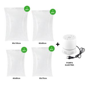 Set Plastik Vacuum Bag 4pcs Pompa Listrik Vacuum 1pcs Plastik Baju Travel Motif Kartoon Anti-air Dipakai Berulang