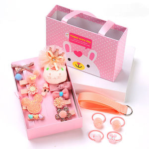 18PCS Kids Hair Accessories Gift Set Girls Hair Clips Bows Elastic Bands with Gift Box Birthday Party