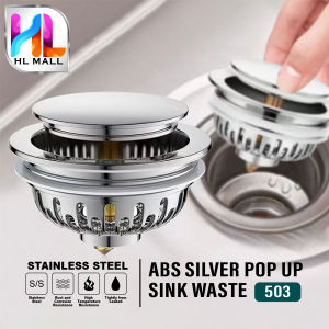 ABS SILVER POP UP SINK WASTE Stainless Steel for Sink Strainer Filter Drain Basket For Kitchen Sink Waste - 503