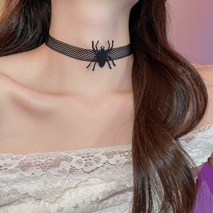 HOUCHU Collarbone Chain Spider Bat Necklace Witch Hat Reticular Halloween Dark Choker Niche Design Bat Pendant Chain Halloween Gift