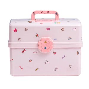 ANGY Pink 3-Layers Storage Box Lockable Multipurpose Multi-Layer Girls Jewelry Box Cute Portable Hair Clip Holder Art Supply