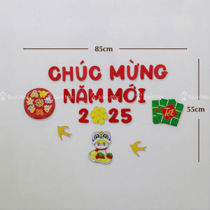 Bộ Chữ Gỗ Tết Chúc Mừng Năm Mới Hello 2025 Happy New Year Dán Tường Decor Trang Trí Tết 2025