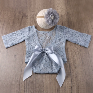 Baby Boys Girls Lace Romper Flower Headband Set Lace Jumpsuit Bodysuit Floral Hairband for Head Wrap Turban Headwear Cos