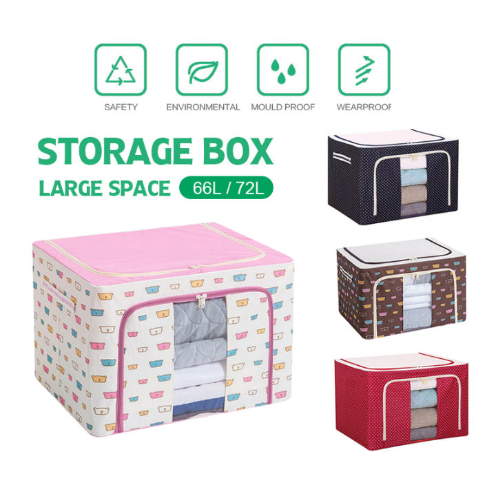 66/72L Oxford Fabric Clothes Storage Box Natural Canvas Organizer ...
