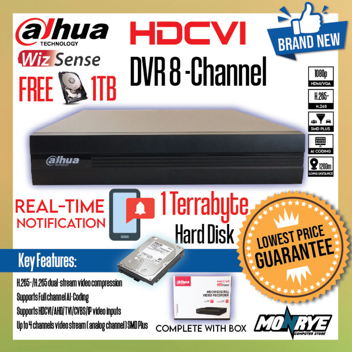 DVR 8 Channel DAHUA DH XVR1B08 I FREE 1TB HDD Brand New for