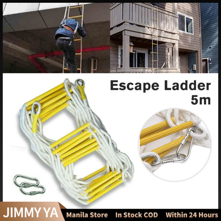 Emergency Fire Escape Ladder 32FT/10M, Portable Aluminum Alloy, Flame Resistant, 2-6 Storey Safety Ladder For Indoor Outdoor Use, Ideal For Tree Houses & Playgrounds