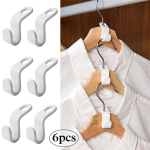 6pcs Multi-function Wardrobe Space-saving Stack Hanger Hook Coat Hook Plastic Closet Stack Hanger Rack Bedroom Storage Organizer
