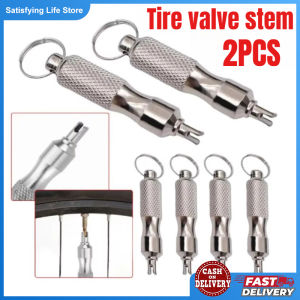 2pcs Universal Stainless Steel Tire Valve Core Removal Tool Keyring-Attached Tire Valve Wrench Tool Repair Accessories