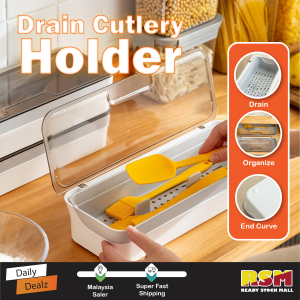 LAVA Rectangle Drainable Household Kitchen Cutlery Chopstick Spoon Fork Storage Box With Cover LAVA Bekas Sudu Garfu