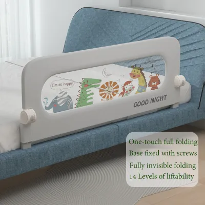 Baby Adjustable Height Foldable Bed Rail Guard Safety Bedside Protector with Breathable Mesh Anti-Formaldehyde Materials