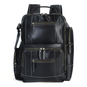 EDERN Retro Crazy Horse Leather Backpack for Men Large Capacity Outdoor Travel Backpack Genuine Leather Schoolbag 15.6-inch Laptop Backpack