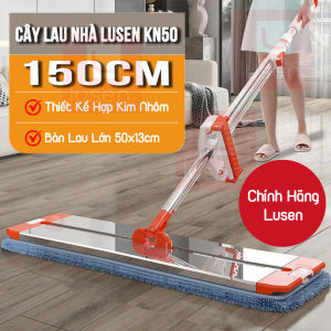 Cây lau nhà tự vắt Lusen-KN50 chổi lau công nghiệp bàn lau lớn 50x13cm chất liệu hợp kim nhôm xoay 360 độ thông minh