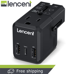 LENCENT All-in-One Charger Universal Travel Adapter with 1 AC Outlet 3X USB International Power Converter for 220+ Countries Philippines UK Australia Indonesia Europe USA Plug Adapter 2300W Cruise Ship Approved