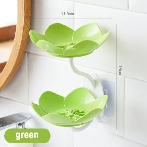 Seeko Double Layer Lotus Shaped Flowers Shape Soap Dish Soap Box Punch-free Wall Mounted