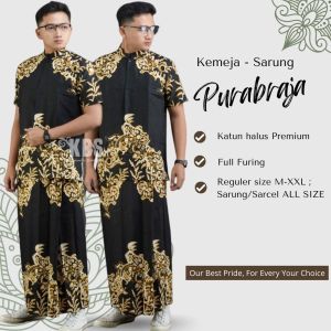 Setelan Koko + Sarung Batik Lengan Pendek Fashion Muslim Pria Dewasa Terbaru BahanKatun Premium PRBJ