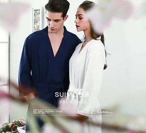 Spring and summer thin waffle bathrobes for women couples robes for men and women summer three-quarter sleeve Korean-style bathrobes absorbent