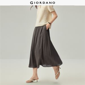Giordano Women Textured elastic waist maxi skirt Free Shipping 18466619