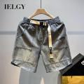 IELGY Quần soóc rộng mùa hè của quần đùi denim nam khâu. 