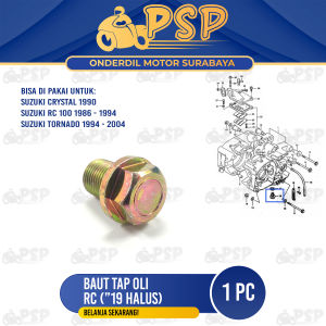 Baut Tap Oli RC ("19 Halus) - Baud Tutup Pembuangan Oli Mesin Drat 14mm Kunci 17 Crystal Tornado