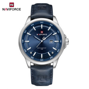 NAVIFORCE Original Mens Quartz Watch Simple Round Dial Breathable Leather Strap Luminous Hands Calendar Waterproof 30m Mens Fashion Casual Watch NF9248L