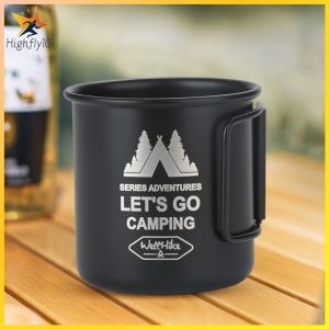 【HOSPORT】 300ML Camping Water Cup with Foldable Handle Coffee Cup Aluminum Alloy Tea Beer Coffee Mug Lightweight Portable Camping Cup for Outdoor Use