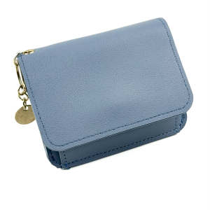 Womens Foldable Wallet With Zipper - Cute Minimalist Design in Soft Pink Leather with Keychain