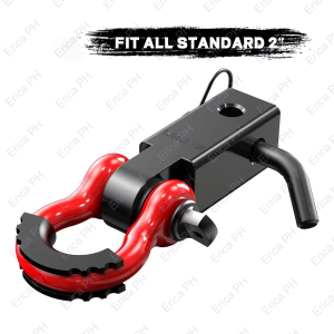 Erica PH 2-inch hitch receiver shackle with red U-bolt and black housing for towing applications.